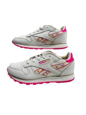 Reebok Classic Running Sneaker White & Pink with Pink Flowers Girls USA 3
